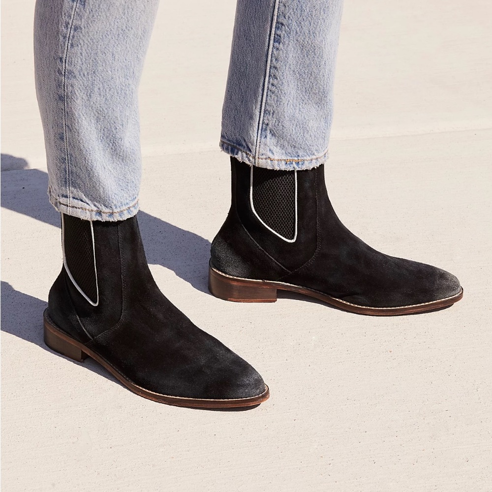 Free People Blackburn Suede Leather Chelsea Boots heel pointed toe
